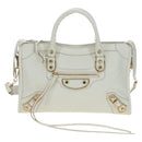 BALENCIAGA Classic Metallic Edge City Bag Leather 2way White 432831 Auth 192488M-13