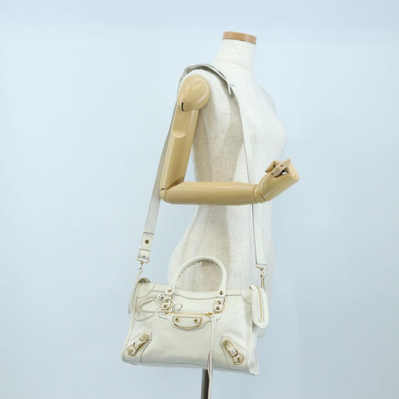 BALENCIAGA Classic Metallic Edge City Bag Leather 2way White 432831 Auth 192488M