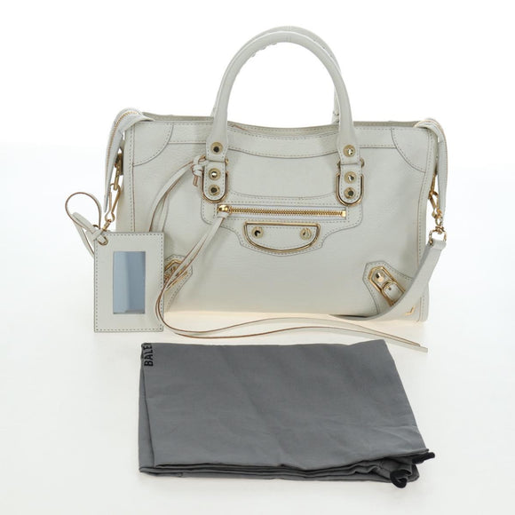 BALENCIAGA Classic Metallic Edge City Bag Leather 2way White 432831 Auth 192488M