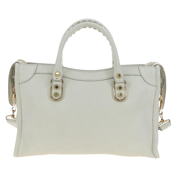BALENCIAGA Classic Metallic Edge City Bag Leather 2way White 432831 Auth 192488M