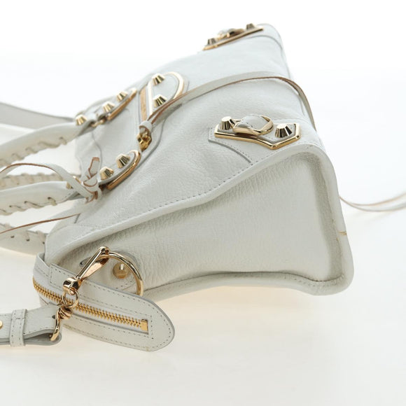 BALENCIAGA Classic Metallic Edge City Bag Leather 2way White 432831 Auth 192488M