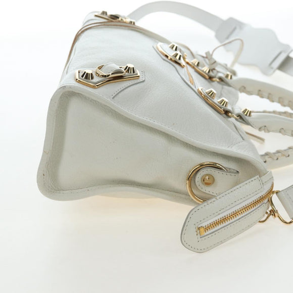 BALENCIAGA Classic Metallic Edge City Bag Leather 2way White 432831 Auth 192488M