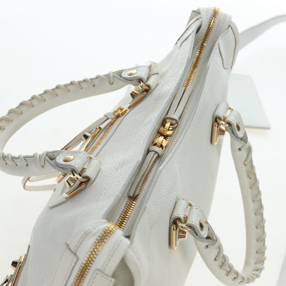 BALENCIAGA Classic Metallic Edge City Bag Leather 2way White 432831 Auth 192488M