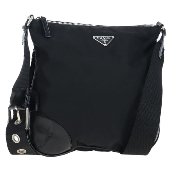 PRADA Shoulder Bag Nylon Black Silver Auth 192490V