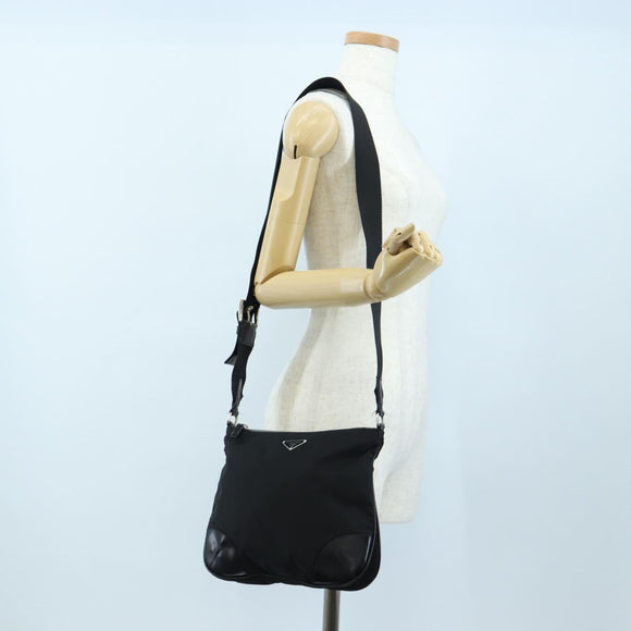 PRADA Shoulder Bag Nylon Black Silver Auth 192490V