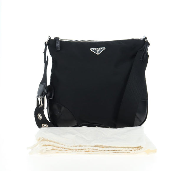 PRADA Shoulder Bag Nylon Black Silver Auth 192490V