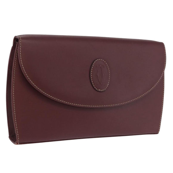 CARTIER Must Line Clutch Bag Leather Bordeaux Gold Auth 192492