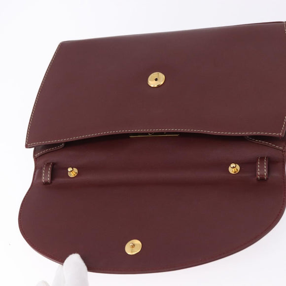 CARTIER Must Line Clutch Bag Leather Bordeaux Gold Auth 192492