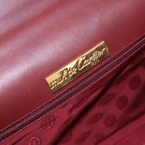 CARTIER Must Line Clutch Bag Leather Bordeaux Gold Auth 192492