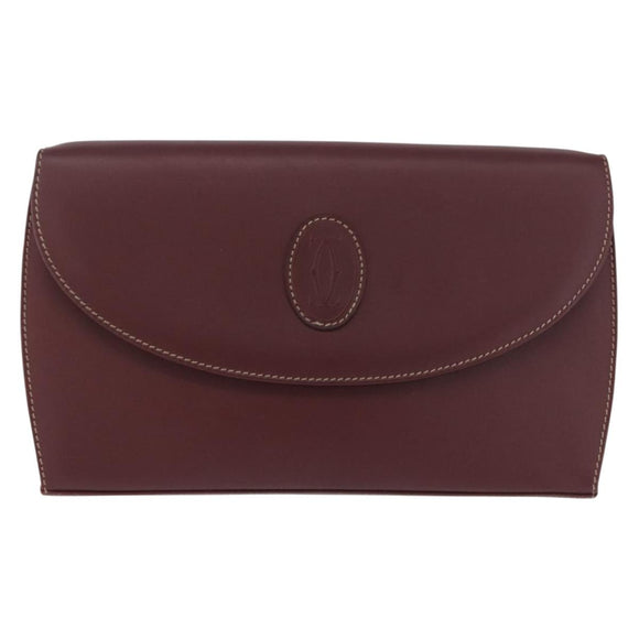CARTIER Must Line Clutch Bag Leather Bordeaux Gold Auth 192492