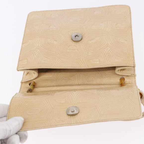 PRADA Hand Bag Tartaruga Embossed Leather Ivory Silver Auth 192493A