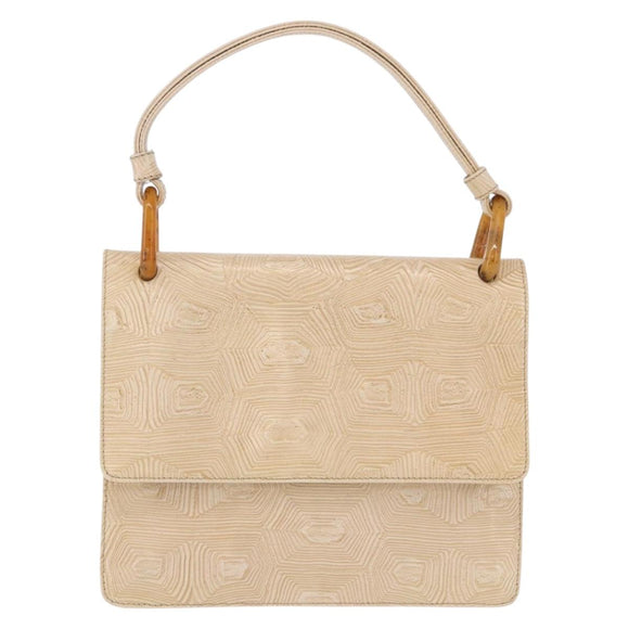 PRADA Hand Bag Tartaruga Embossed Leather Ivory Silver Auth 192493A