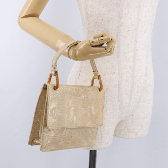 PRADA Hand Bag Tartaruga Embossed Leather Ivory Silver Auth 192493A