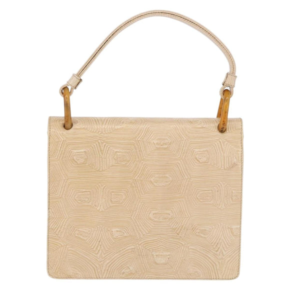 PRADA Hand Bag Tartaruga Embossed Leather Ivory Silver Auth 192493A