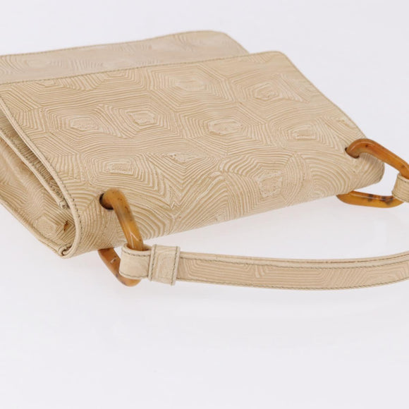 PRADA Hand Bag Tartaruga Embossed Leather Ivory Silver Auth 192493A