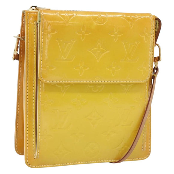 LOUIS VUITTON Monogram Vernis Motto Pouch Lime Yellow M91059 LV Auth 192499