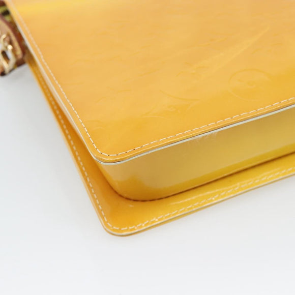LOUIS VUITTON Monogram Vernis Motto Pouch Lime Yellow M91059 LV Auth 192499