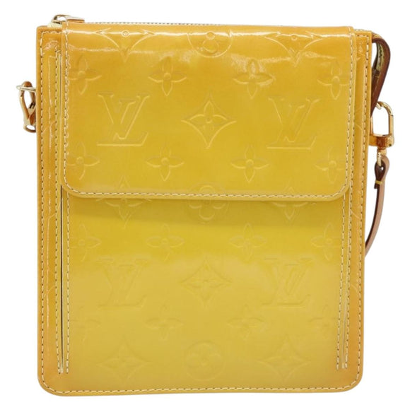 LOUIS VUITTON Monogram Vernis Motto Pouch Lime Yellow M91059 LV Auth 192499