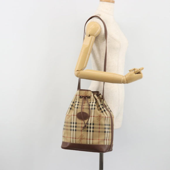 Burberrys Nova Check purse Shoulder Bag PVC Beige Gold Auth 192502