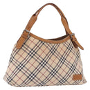 BURBERRY Nova Check Blue Label Tote Bag Canvas Beige Silver Auth 192503-1