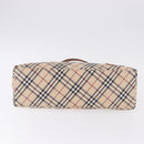BURBERRY Nova Check Blue Label Tote Bag Canvas Beige Silver Auth 192503-10