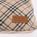 BURBERRY Nova Check Blue Label Tote Bag Canvas Beige Silver Auth 192503-15