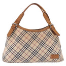 BURBERRY Nova Check Blue Label Tote Bag Canvas Beige Silver Auth 192503-2