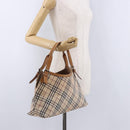 BURBERRY Nova Check Blue Label Tote Bag Canvas Beige Silver Auth 192503-23