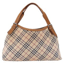 BURBERRY Nova Check Blue Label Tote Bag Canvas Beige Silver Auth 192503-4