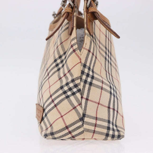 BURBERRY Nova Check Blue Label Tote Bag Canvas Beige Silver Auth 192503