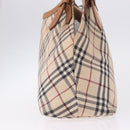 BURBERRY Nova Check Blue Label Tote Bag Canvas Beige Silver Auth 192503-6