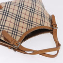 BURBERRY Nova Check Blue Label Tote Bag Canvas Beige Silver Auth 192503-7