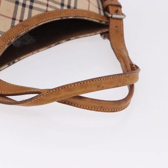 BURBERRY Nova Check Blue Label Tote Bag Canvas Beige Silver Auth 192503