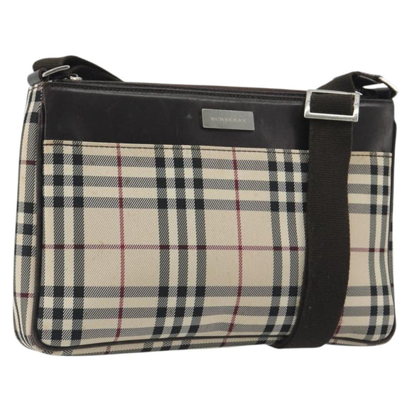 BURBERRY Nova Check Shoulder Bag Canvas Beige Silver Auth 192504