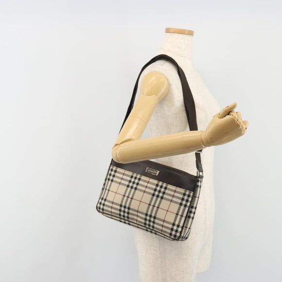 BURBERRY Nova Check Shoulder Bag Canvas Beige Silver Auth 192504