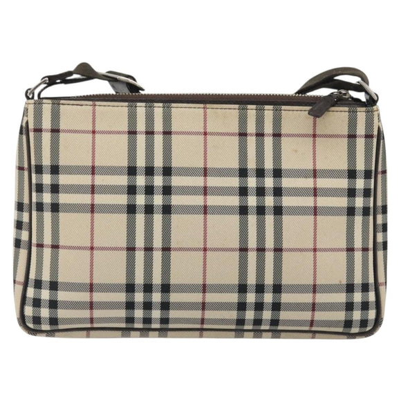 BURBERRY Nova Check Shoulder Bag Canvas Beige Silver Auth 192504