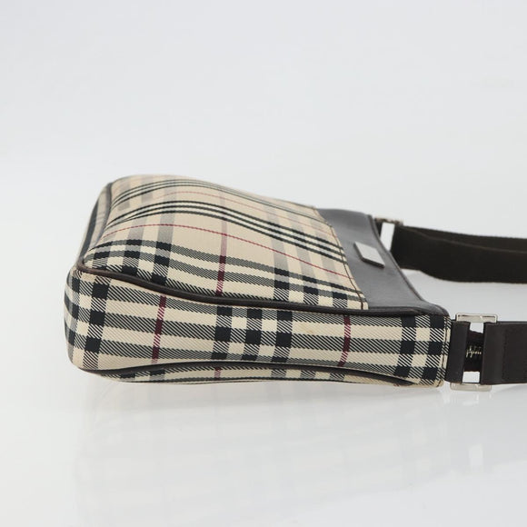 BURBERRY Nova Check Shoulder Bag Canvas Beige Silver Auth 192504