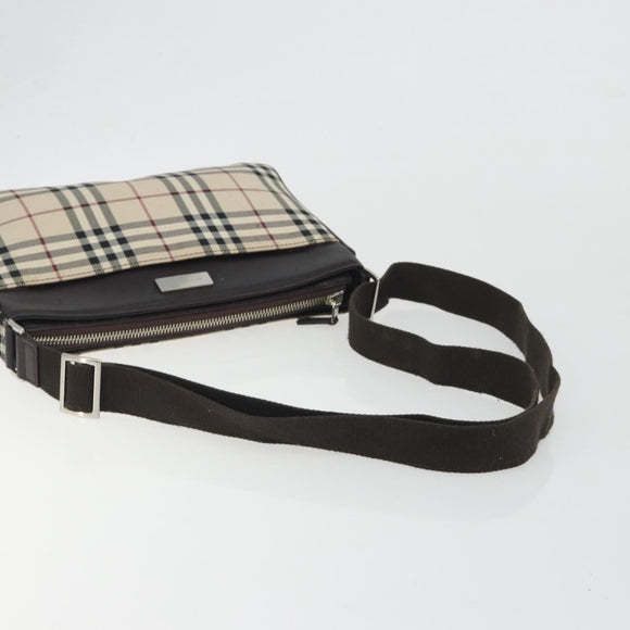 BURBERRY Nova Check Shoulder Bag Canvas Beige Silver Auth 192504