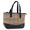 BURBERRY Nova Check Hand Bag Canvas Beige Gold Auth 192505-1