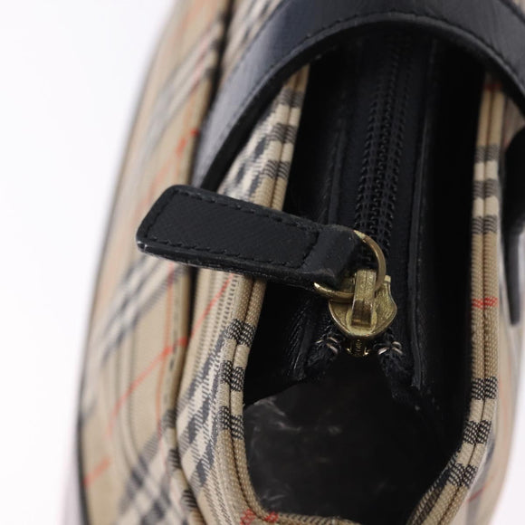 BURBERRY Nova Check Hand Bag Canvas Beige Gold Auth 192505