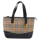 BURBERRY Nova Check Hand Bag Canvas Beige Gold Auth 192505-13