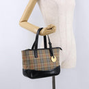 BURBERRY Nova Check Hand Bag Canvas Beige Gold Auth 192505-21