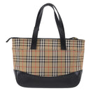 BURBERRY Nova Check Hand Bag Canvas Beige Gold Auth 192505-2