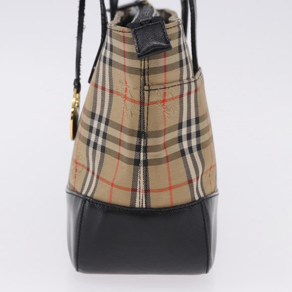 BURBERRY Nova Check Hand Bag Canvas Beige Gold Auth 192505
