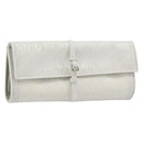 Christian Dior Trotter Canvas Roll Up Pouch White Silver Auth 192517A-1