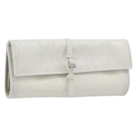 Christian Dior Trotter Canvas Roll Up Pouch White Silver Auth 192517A