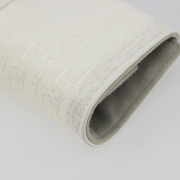 Christian Dior Trotter Canvas Roll Up Pouch White Silver Auth 192517A