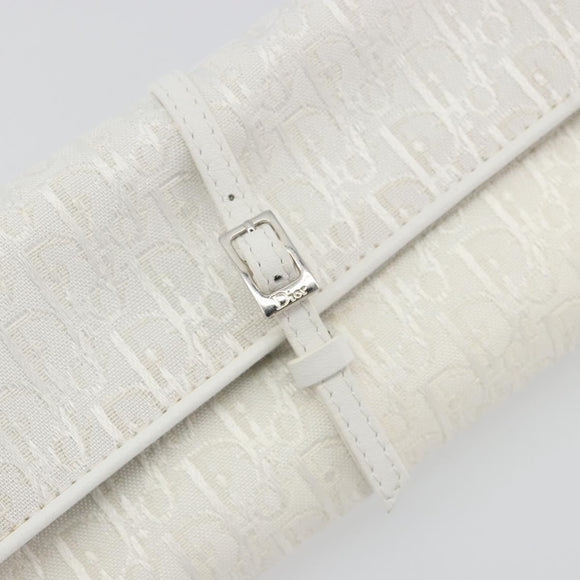 Christian Dior Trotter Canvas Roll Up Pouch White Silver Auth 192517A