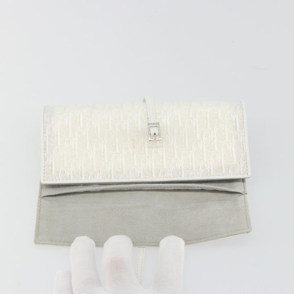 Christian Dior Trotter Canvas Roll Up Pouch White Silver Auth 192517A