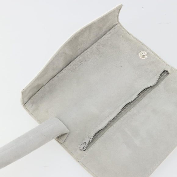 Christian Dior Trotter Canvas Roll Up Pouch White Silver Auth 192517A